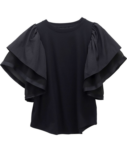Aletta vita(アレッタビータ)の「T/C天竺xナイロン袖フリルプルオーバー(Tシャツ/カットソー・レディース・オフホワイト/ブラック・M)」の5枚目の写真