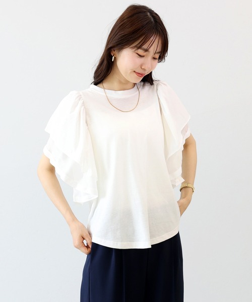 Aletta vita(アレッタビータ)の「T/C天竺xナイロン袖フリルプルオーバー(Tシャツ/カットソー・レディース・オフホワイト/ブラック・M)」の19枚目の写真