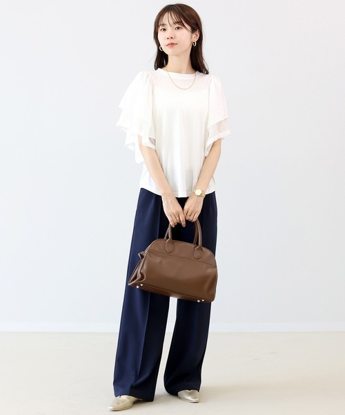 tシャツ T/C天竺ｘナイロン袖フリルプルオーバー レディース T/C天竺xナイロン袖フリルプルオーバー（Tシャツ/カットソー