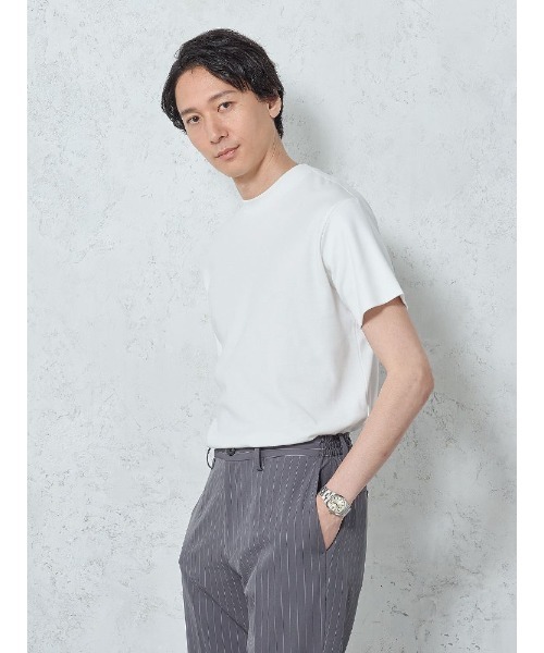 Perfect Suit FActory(パーフェクトスーツファクトリー)の「【ストレッチ】オフィスフィット・ベーシックTシャツ ホワイト/ブラック/グレー/ネイビー(Tシャツ/カットソー・メンズ・ネイビー/ブラック/オフホワイト/チャコールグレー・M/L/LL/S)」の1枚目の写真