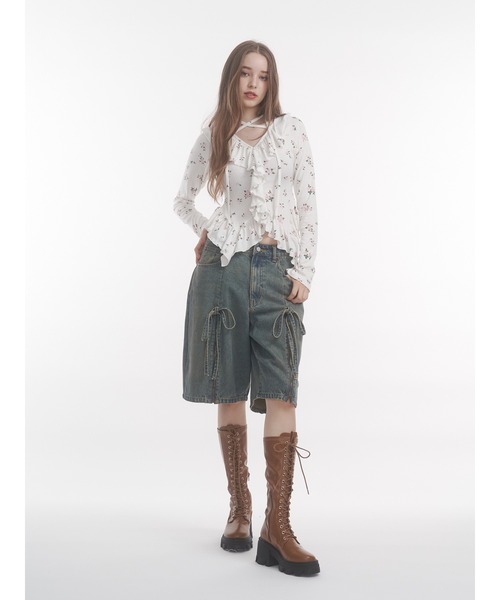 jouetie（ジュエティ）の「ジップスリットデニムハーフパンツ【セットアップ対応】（デニムパンツ・レディース・ブラック/ベージュ/ブルー・MEDIUM）」の5枚目の写真