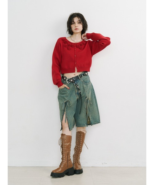 jouetie（ジュエティ）の「ジップスリットデニムハーフパンツ【セットアップ対応】（デニムパンツ・レディース・ブラック/ベージュ/ブルー・MEDIUM）」の19枚目の写真