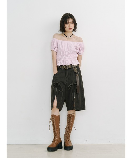 jouetie（ジュエティ）の「ジップスリットデニムハーフパンツ【セットアップ対応】（デニムパンツ・レディース・ブラック/ベージュ/ブルー・MEDIUM）」の14枚目の写真