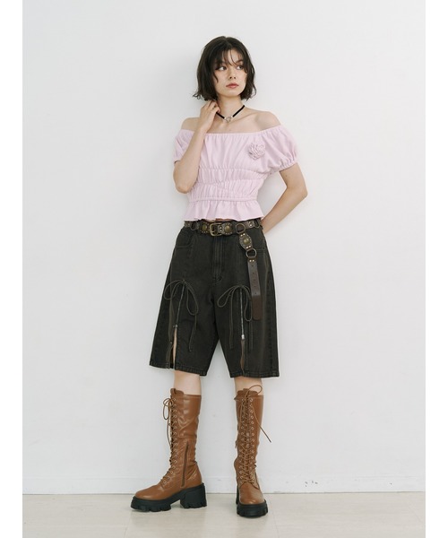 jouetie（ジュエティ）の「ジップスリットデニムハーフパンツ【セットアップ対応】（デニムパンツ・レディース・ブラック/ベージュ/ブルー・MEDIUM）」の15枚目の写真