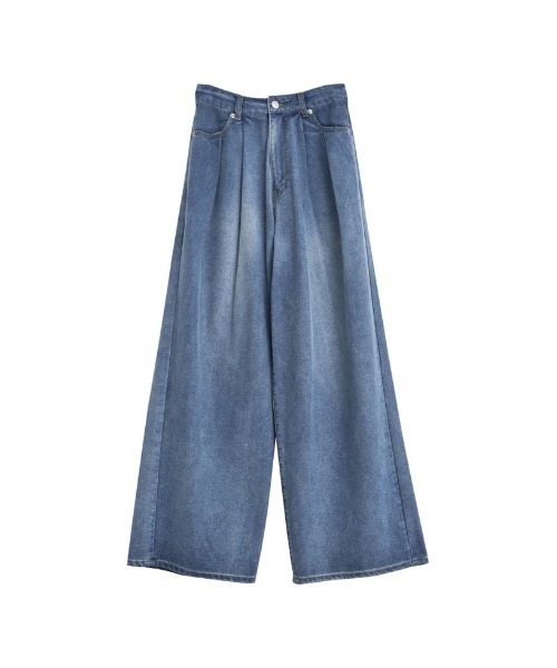 MORABITO デニム調ストレートパンツ　サイズ 38 春夏用パンツ 低身長/高身長サイズ有][接触冷感]冷感デニムツータックワイド