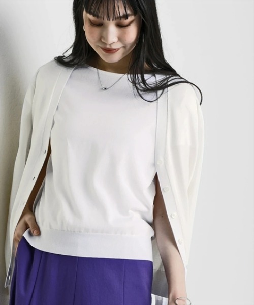 nissen（ニッセン）の「【アイスクリーンプレミアム】Vネックニットカーディガン（持続冷感・接触冷感・毛玉になりにくい・UVカット・洗濯機で洗える・遮熱）＜大きいサイズ有＞（カーディガン/ボレロ・レディース・杢グレー/モカ/ブラック/ブルー/オフホワイト・LL/S/M/L/3L）」の6枚目の写真