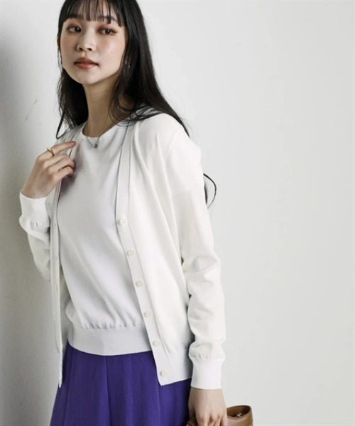 nissen（ニッセン）の「【アイスクリーンプレミアム】Vネックニットカーディガン（持続冷感・接触冷感・毛玉になりにくい・UVカット・洗濯機で洗える・遮熱）＜大きいサイズ有＞（カーディガン/ボレロ・レディース・杢グレー/モカ/ブラック/ブルー/オフホワイト・LL/S/M/L/3L）」の7枚目の写真