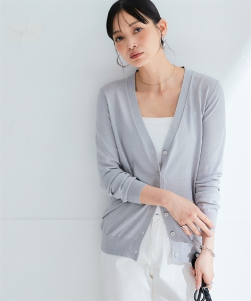 nissen（ニッセン）の「【アイスクリーンプレミアム】Vネックニットカーディガン（持続冷感・接触冷感・毛玉になりにくい・UVカット・洗濯機で洗える・遮熱）＜大きいサイズ有＞（カーディガン/ボレロ・レディース・杢グレー/モカ/ブラック/ブルー/オフホワイト・LL/S/M/L/3L）」の13枚目の写真