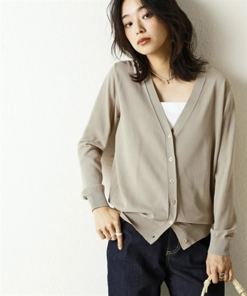 nissen（ニッセン）の「【アイスクリーンプレミアム】Vネックニットカーディガン（持続冷感・接触冷感・毛玉になりにくい・UVカット・洗濯機で洗える・遮熱）＜大きいサイズ有＞（カーディガン/ボレロ・レディース・杢グレー/モカ/ブラック/ブルー/オフホワイト・LL/S/M/L/3L）」の15枚目の写真