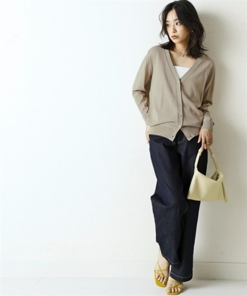 nissen（ニッセン）の「【アイスクリーンプレミアム】Vネックニットカーディガン（持続冷感・接触冷感・毛玉になりにくい・UVカット・洗濯機で洗える・遮熱）＜大きいサイズ有＞（カーディガン/ボレロ・レディース・杢グレー/モカ/ブラック/ブルー/オフホワイト・LL/S/M/L/3L）」の16枚目の写真