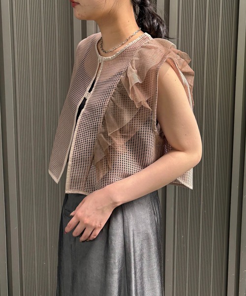 ブラウス シャツ 「＆g'aime」メッシュボリュームフリルベスト　Mesh Volume Frill Vest レディース &g'aime】メッシュボリュームフリルベスト Mesh Volume Frill
