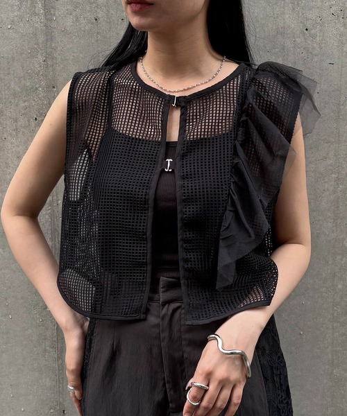 ブラウス シャツ 「＆g'aime」メッシュボリュームフリルベスト　Mesh Volume Frill Vest レディース &g'aime】メッシュボリュームフリルベスト Mesh Volume Frill