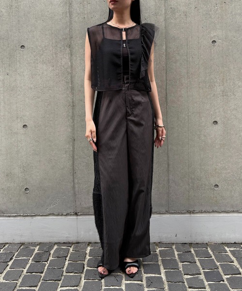 &g'aime（アンジェム）の「【&g'aime】メッシュボリュームフリルベスト　Mesh Volume Frill Vest（シャツ/ブラウス・レディース・ベージュ/ブラック・FREE）」の12枚目の写真