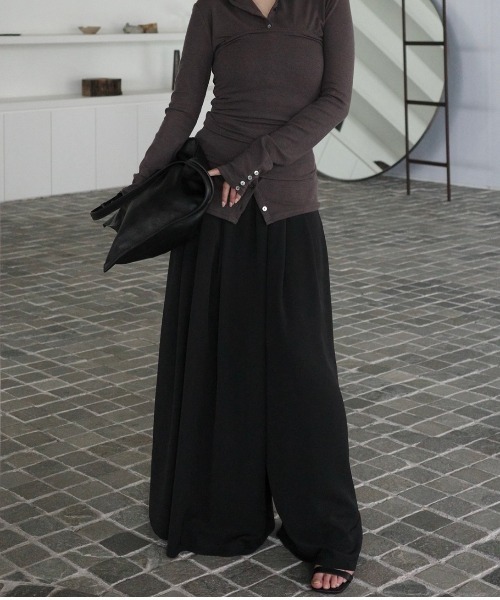 セール】ライトダブルサテンハイウエストパンツ（スラックス）｜anuans