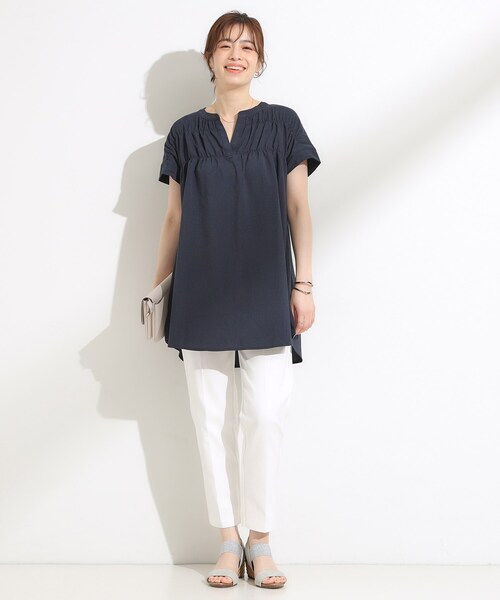 SHOO・LA・RUE(シューラルー)の「【S-LL/ひんやり/体型カバー】サッカーストライプ Aラインチュニックブラウス(チュニック・レディース・ブルー系その他4/ネイビー系2/グリーン系3/ピンク系その他・01/02/03/04)」の7枚目の写真