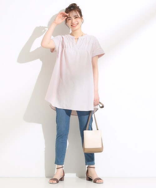 SHOO・LA・RUE(シューラルー)の「【S-LL/ひんやり/体型カバー】サッカーストライプ Aラインチュニックブラウス(チュニック・レディース・ブルー系その他4/ネイビー系2/グリーン系3/ピンク系その他・01/02/03/04)」の15枚目の写真