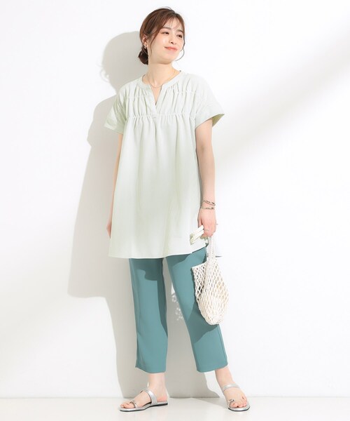 SHOO・LA・RUE(シューラルー)の「【S-LL/ひんやり/体型カバー】サッカーストライプ Aラインチュニックブラウス(チュニック・レディース・ブルー系その他4/ネイビー系2/グリーン系3/ピンク系その他・01/02/03/04)」の19枚目の写真