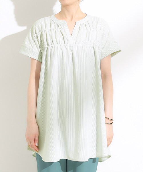 SHOO・LA・RUE(シューラルー)の「【S-LL/ひんやり/体型カバー】サッカーストライプ Aラインチュニックブラウス(チュニック・レディース・ブルー系その他4/ネイビー系2/グリーン系3/ピンク系その他・01/02/03/04)」の21枚目の写真