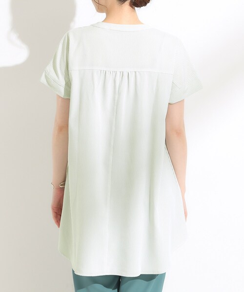 SHOO・LA・RUE(シューラルー)の「【S-LL/ひんやり/体型カバー】サッカーストライプ Aラインチュニックブラウス(チュニック・レディース・ブルー系その他4/ネイビー系2/グリーン系3/ピンク系その他・01/02/03/04)」の14枚目の写真