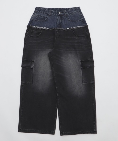 SHORT ROUND(ショートラウンド)の「SHORT ROUND/ダブルウエストカーゴデニムパンツ(デニムパンツ・メンズ・ブラック系3・LARGE/MEDIUM)」の6枚目の写真