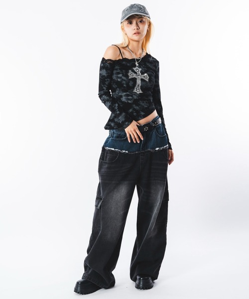 SHORT ROUND(ショートラウンド)の「SHORT ROUND/ダブルウエストカーゴデニムパンツ(デニムパンツ・メンズ・ブラック系3・LARGE/MEDIUM)」の16枚目の写真
