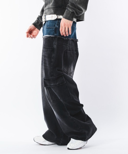 SHORT ROUND(ショートラウンド)の「SHORT ROUND/ダブルウエストカーゴデニムパンツ(デニムパンツ・メンズ・ブラック系3・LARGE/MEDIUM)」の18枚目の写真