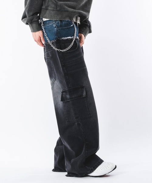 SHORT ROUND(ショートラウンド)の「SHORT ROUND/ダブルウエストカーゴデニムパンツ(デニムパンツ・メンズ・ブラック系3・LARGE/MEDIUM)」の20枚目の写真