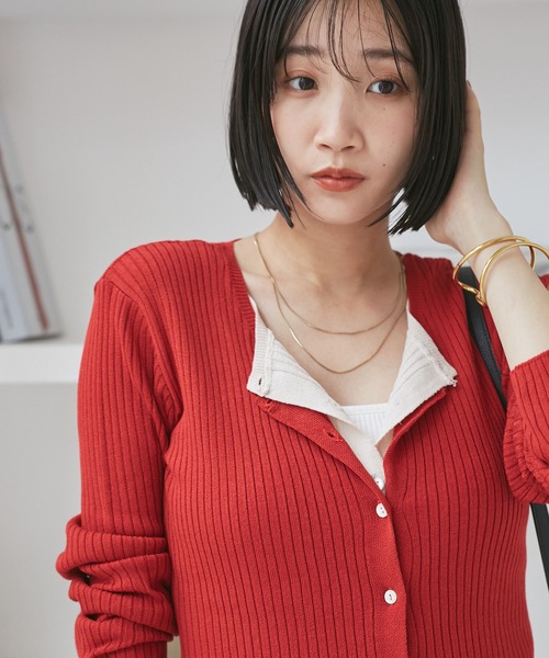 VIS(ビス)の「【WEB限定】フェイクレイヤードカーディガン(マルチWAY)(カーディガン/ボレロ・レディース・チャコールグレー/ベージュ/レッド・FREE)」の3枚目の写真