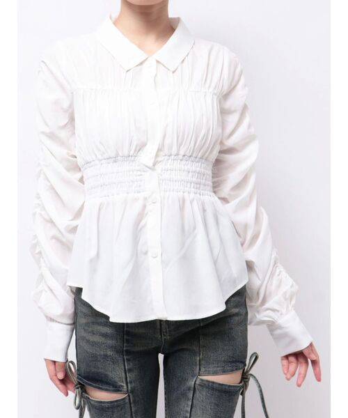 RESEXXY（リゼクシー）の「ギャザーデザインチュニックシャツ（シャツ/ブラウス・レディース・ホワイト/ブルー/ブラック・FREE）」の9枚目の写真