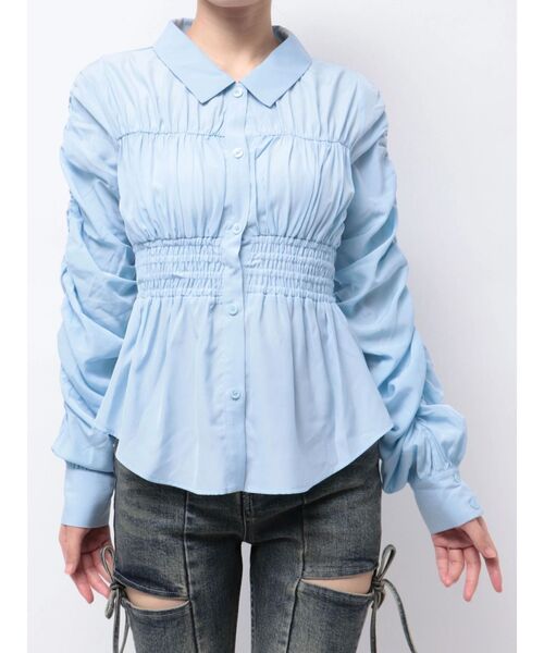 RESEXXY（リゼクシー）の「ギャザーデザインチュニックシャツ（シャツ/ブラウス・レディース・ホワイト/ブルー/ブラック・FREE）」の4枚目の写真