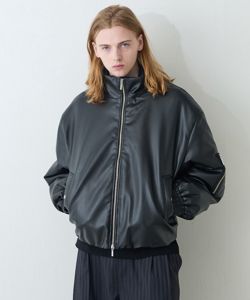 Neucon/ニューコン】レザーボリュームパッファースタンドブルゾン