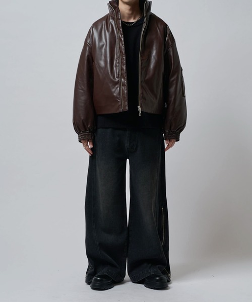 Neucon/ニューコン】レザーボリュームパッファースタンドブルゾン