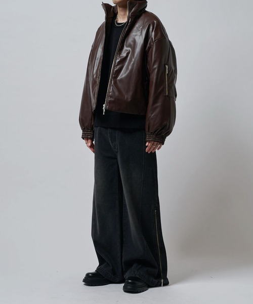 Neucon/ニューコン】レザーボリュームパッファースタンドブルゾン