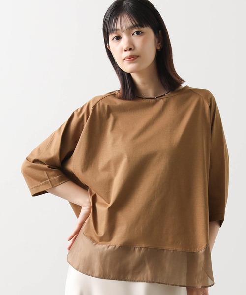 Gready Brilliant（グレディブリリアン）の「裾シアーラウンド７分袖カットソー（Tシャツ/カットソー・レディース・ブラック/ピンク/キャメル・FREE）」の2枚目の写真