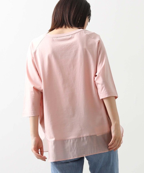 裾シアーラウンド7分袖カットソー（Tシャツ/カットソー