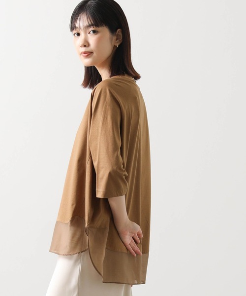 裾シアーラウンド7分袖カットソー（Tシャツ/カットソー