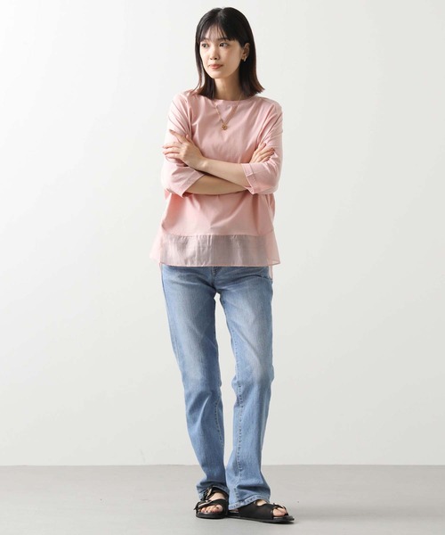 tシャツ 裾シアーラウンド７分袖カットソー レディース 裾シアーラウンド7分袖カットソー（Tシャツ/カットソー