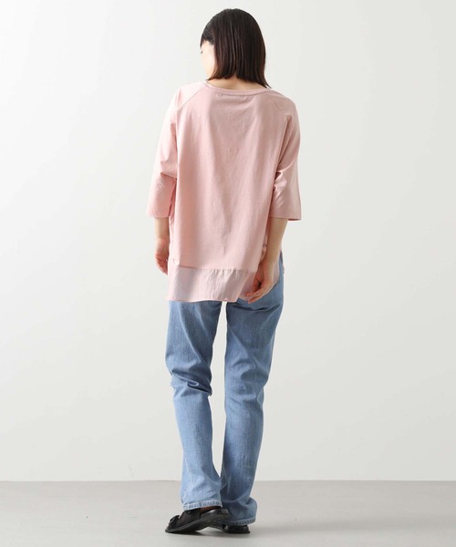 tシャツ 袖シアー裾ラウンドカットソー レディース 裾シアーラウンド7分袖カットソー（Tシャツ/カットソー