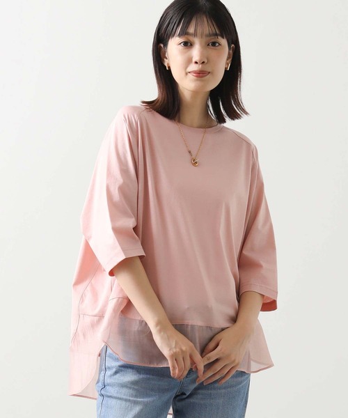 裾シアーラウンド7分袖カットソー（Tシャツ/カットソー