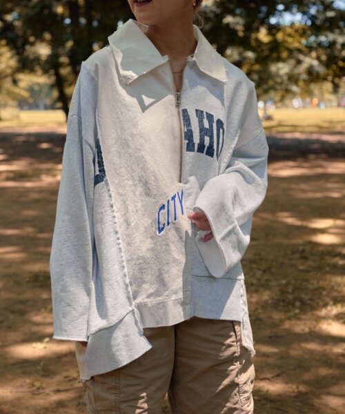 etsinta（エシンタ）の「etsintaリメイクハーフZIPスウェット（スウェット・レディース・ライトグレー・ONE SIZE）」の2枚目の写真