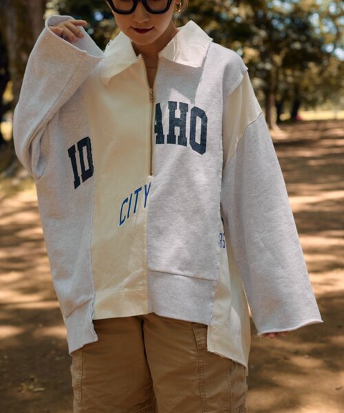 etsinta（エシンタ）の「etsintaリメイクハーフZIPスウェット（スウェット・レディース・ライトグレー・ONE SIZE）」の3枚目の写真