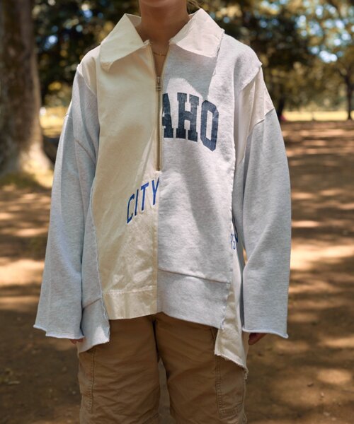 etsinta（エシンタ）の「etsintaリメイクハーフZIPスウェット（スウェット・レディース・ライトグレー・ONE SIZE）」の4枚目の写真