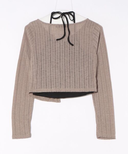 セール】《透け感リブ×レースアップ》華奢見えトップス（Tシャツ