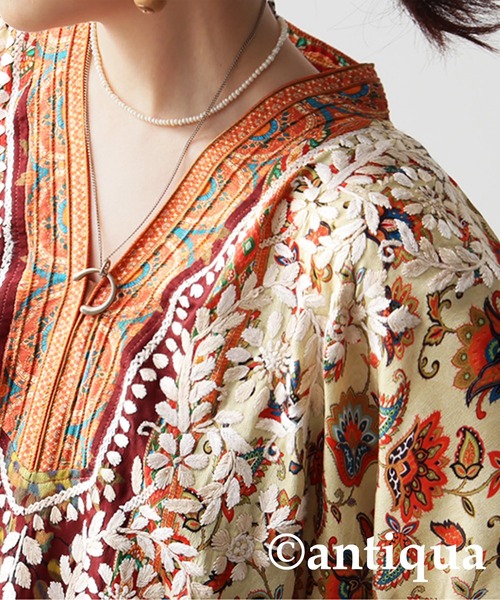 antiqua(アンティカ)の「エスニック柄 刺繍 カフタンワンピース(ワンピース・レディース・マルチ・ONESIZE)」の4枚目の写真