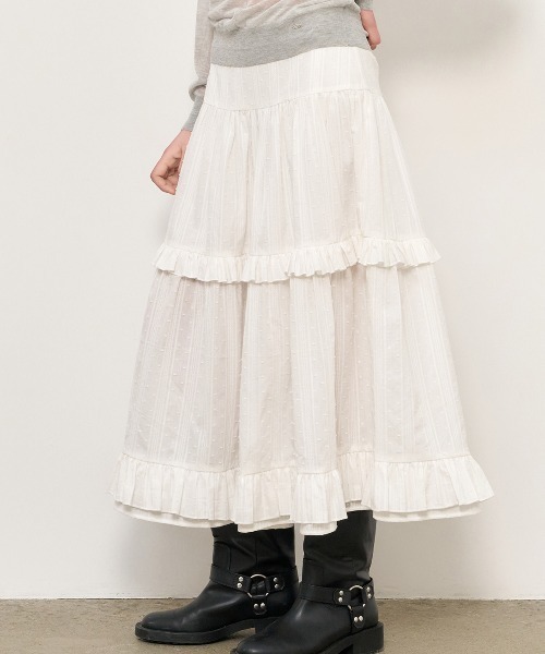 GENERAL IDEA（ジェネラルアイデア）の「GENERAL IDEA/ジェネラルアイディア frill tiered long skirt ロングティアードスカート（スカート・レディース・ブラック/ホワイト・L/M/S）」の2枚目の写真