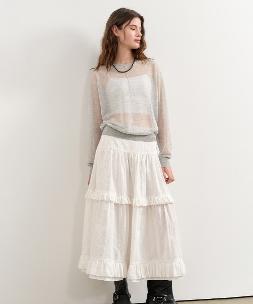 GENERAL IDEA（ジェネラルアイデア）の「GENERAL IDEA/ジェネラルアイディア frill tiered long skirt ロングティアードスカート（スカート・レディース・ブラック/ホワイト・L/M/S）」の3枚目の写真