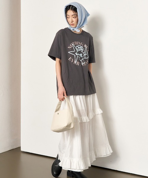 GENERAL IDEA（ジェネラルアイデア）の「GENERAL IDEA/ジェネラルアイディア frill tiered long skirt ロングティアードスカート（スカート・レディース・ブラック/ホワイト・L/M/S）」の4枚目の写真