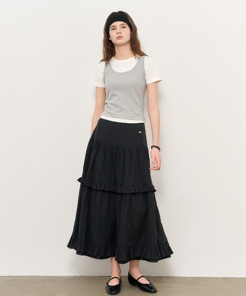 GENERAL IDEA（ジェネラルアイデア）の「GENERAL IDEA/ジェネラルアイディア frill tiered long skirt ロングティアードスカート（スカート・レディース・ブラック/ホワイト・L/M/S）」の14枚目の写真