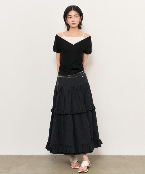 GENERAL IDEA（ジェネラルアイデア）の「GENERAL IDEA/ジェネラルアイディア frill tiered long skirt ロングティアードスカート（スカート・レディース・ブラック/ホワイト・L/M/S）」の16枚目の写真