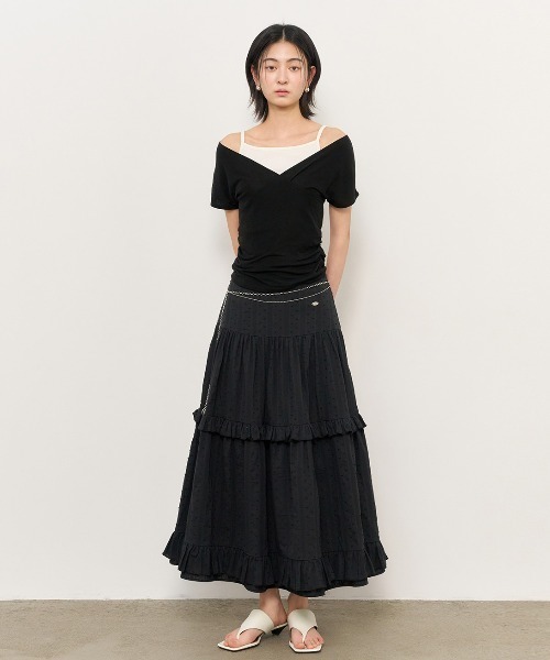 GENERAL IDEA（ジェネラルアイデア）の「GENERAL IDEA/ジェネラルアイディア frill tiered long skirt ロングティアードスカート（スカート・レディース・ブラック/ホワイト・L/M/S）」の17枚目の写真
